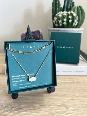 Luna Norte Druzy Quartz Necklace Set Layered Gold Tone New In Box